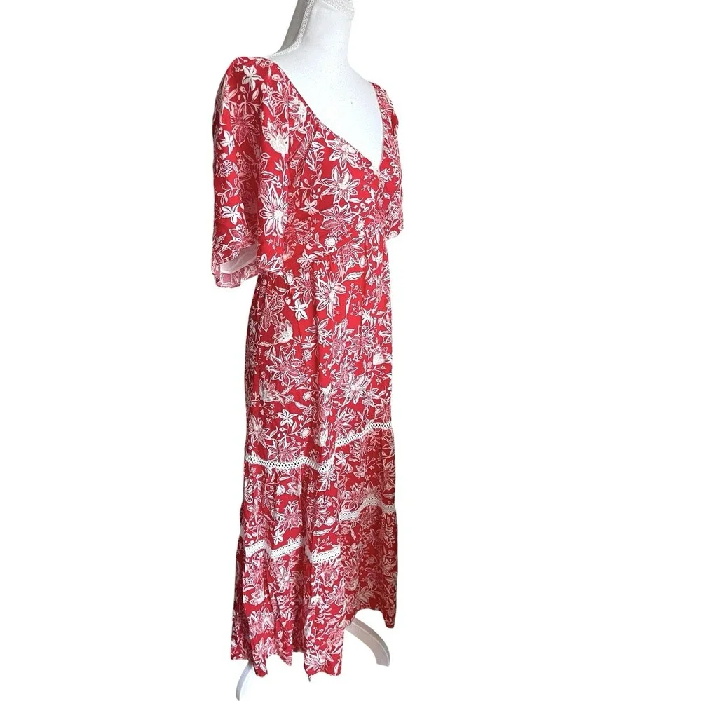 NWT Adelyn Rae Red Floral Tiered Maxi Dress Sz L Tropical Resort Vacation Boho - Picture 7 of 13